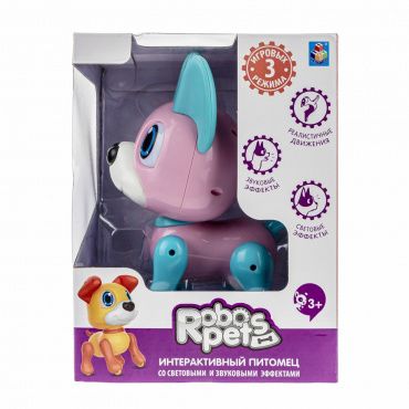 Т21088 1toy RoboPets игрушка интерактивная робо-щенок Чихуахуа роз-голубой, свет, звук эффекты